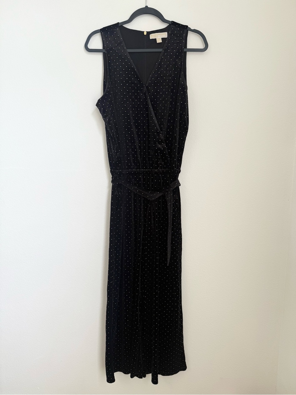 MICHAEL Michael Kors Velvet Jumpsuit Black Gold polka dots Size L Belted Party